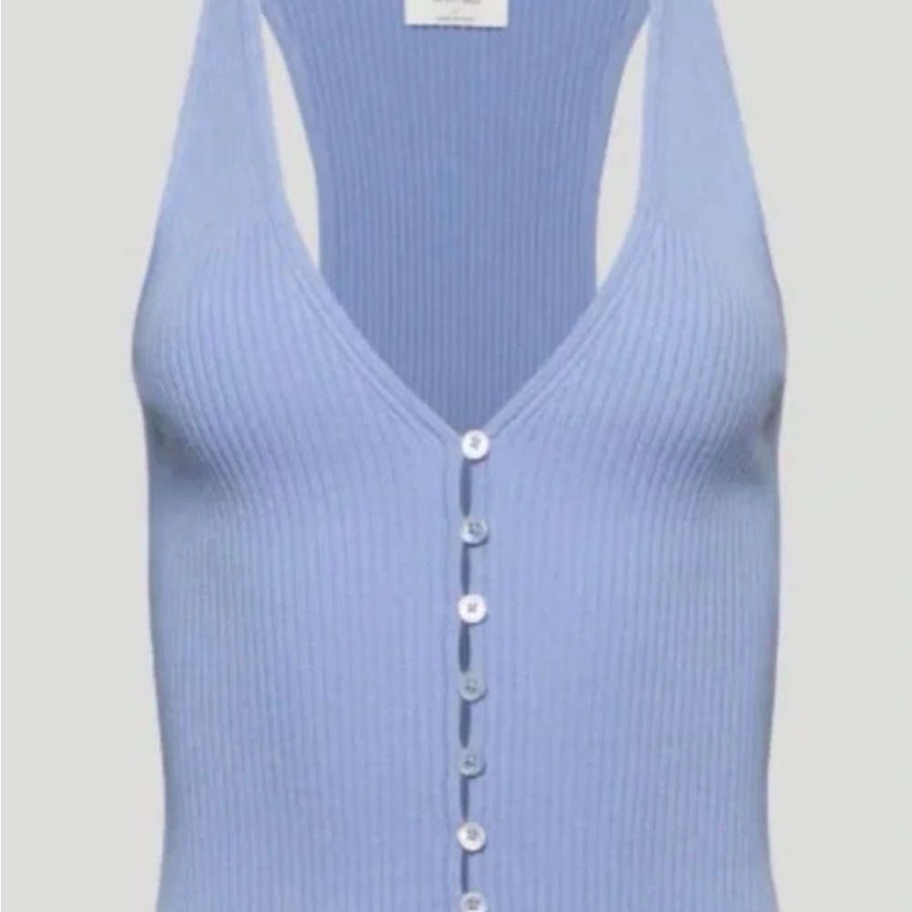 Aritzia Light Blue Ribbed V-Neck Button-Front Tank
